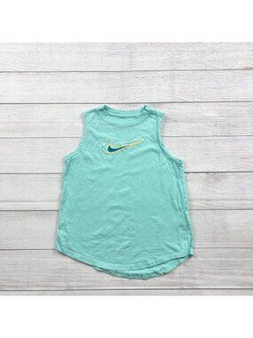 Nike Girls Sleeveless Aqua Tank Top Swoosh Logo L